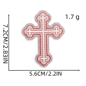 Detailed view of cross embroidery patch showing 7.2cm by 5.6cm size measurements
