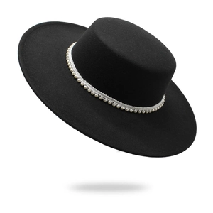 Cappello Paglietta Cotone Poliestere Feltro Di Lana Tesa Larga Con Fascia Di Künstliche Perle Stile Retro Elegante Donne