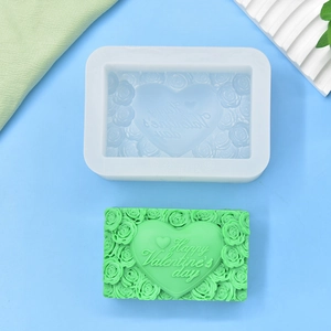 Valentine Rose Heart Silicone Mold for DIY Soap and Candles with Love Inscriptions