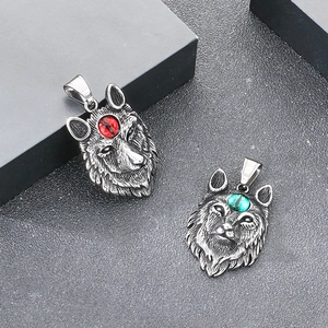Nordic Mythology Fenrir Wolf Head Pendant Necklace Stainless Steel Cat Eye Stone Punk Hip Hop Vintage Men Jewelry