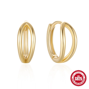 925 Sterling Silver Double Layer Hoop Earrings For Women Minimalist Geometric Smooth Huggie Earrings Silver Post Fashion Jewelry