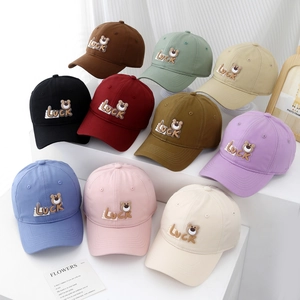 Set of 10 colorful cotton baseball caps with Luck bear embroidery for children