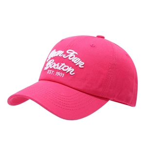 Retro Boston Town 1901 embroidered baseball cap in vibrant rose pink with a side profile view