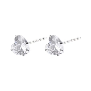Elegant 999 sterling silver heart stud earrings featuring sparkling clear cubic zirconia
