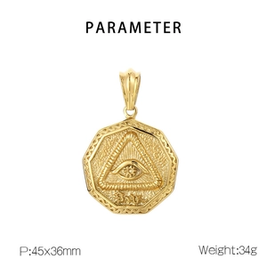 Golden octagon Pharaoh eye pendant for men with size 45x36mm and weight 34g details