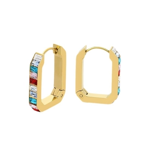 Boucles d'oreilles en U dorées 18K serties de pierres précieuses multicolores