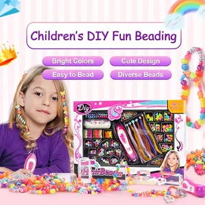 Kids DIY hair beader kit with electric bead machine and colorful beads for girls