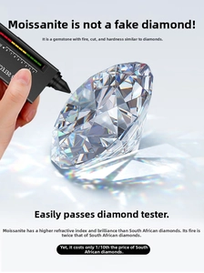 Macro shot of moissanite diamond fire effect with thermal conductivity tester test