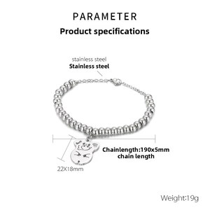 Detailed parameter view of stainless steel ball chain bracelet with pig charm
