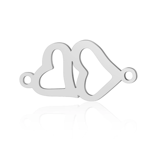 Detailed view of silver interlocking double heart metal connector for jewelry making