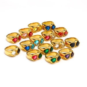Double Heart Gemstone Ring Stainless Steel Two Tone Gold Plated Thick Band Vintage Toi Et Moi Jewelry For Women