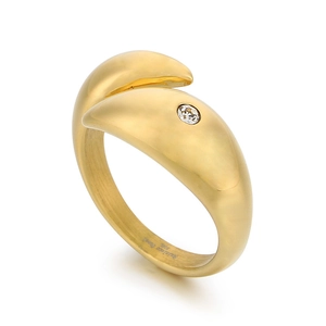18K gold plated stainless steel dolphin-shaped open ring with sparkling zircon stone