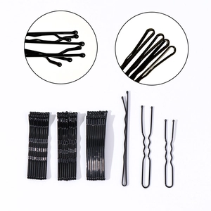 Minimalist black metal hair pins set featuring wave bobby pins and U-shaped clips