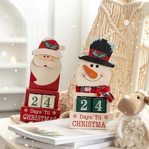 Christmas Countdown Calendar Wooden Santa Claus Snowman Gnome Ornaments Festive Tabletop Desktop Decor With Date Blocks