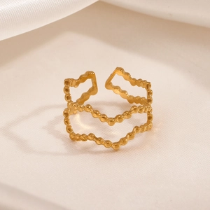18K gold plated stainless steel double layer wave ring with a minimalist open design