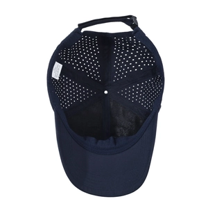 Navy blue breathable nylon baseball cap with laser-cut holes and adjustable strap