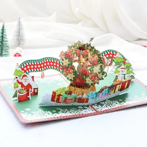 3D Pop-up Christmas Card with Santa Claus and Reindeer Wreath Festive Scene