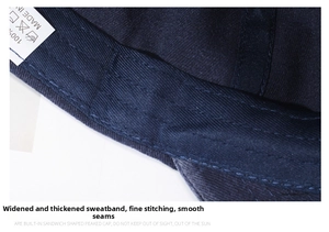 Detailed interior of vintage blue baseball cap showing wide sweatband and stitching