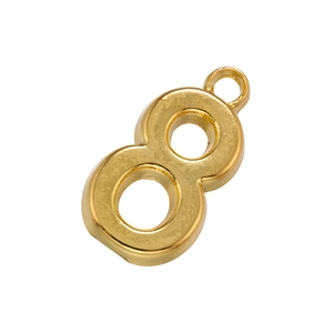 Detailed view of polished 18K gold plated number 8 pendant charm with a glossy finish