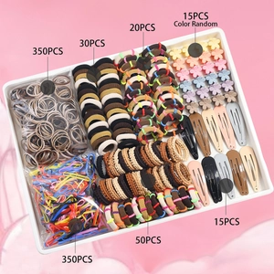 Over 800 pieces children's hair accessories set with assorted clips and elastic hair ties