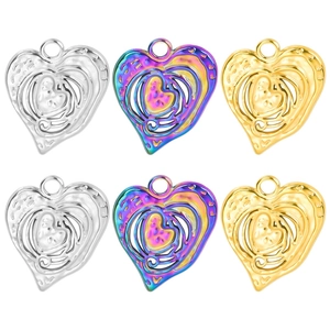 Fashion Stainless Steel Hollow Heart Pendant Necklace For Women Hammered Texture 18K Gold Silver Rainbow Plated Jewelry Gift