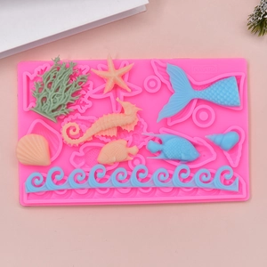 Marine life silicone mold set featuring starfish, seahorse and seashells for DIY baking