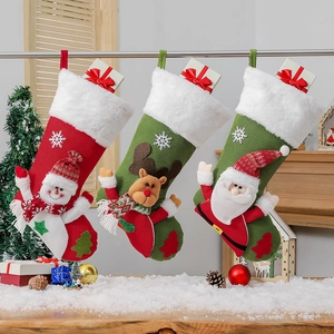 Chaussettes De Noël Tricotées Grands Sacs Cadeaux Avec 3D Père Noël Bonhomme De Neige Renne Pour Décoration De Sapin