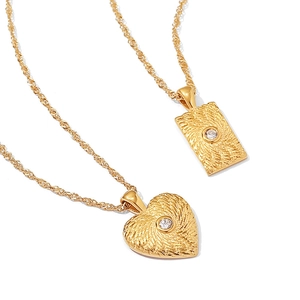Gold coin pendant necklaces with heart and rectangle shapes and cubic zirconia