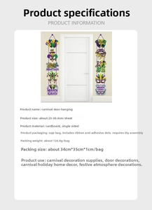 Detailed size specifications for Mardi Gras door hangers with assembly instructions and dimensions