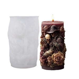 Molde de silicona para vela de bruja gótica con relieve 3D de hechicera y rosas