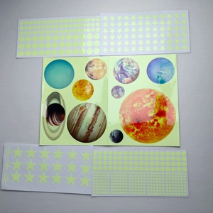 Detailed set of glowing solar system wall stickers with stars and planets patterns