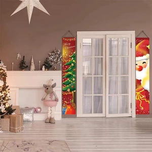 Christmas door banner set with Santa and Merry Christmas tree design for festive decor