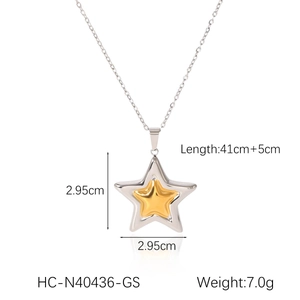 Star pendant necklace dimensions showing 41cm length and 2.95cm silver gold two-tone charm