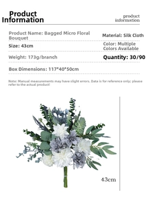 Detail showing artificial white dahlia and eucalyptus leaves with 43cm silk fabric height
