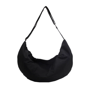 Black nylon crescent crossbody bag with large capacity and adjustable strap for women