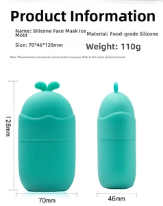 Detailed size specifications of mint green silicone ice roller with cute sprout design
