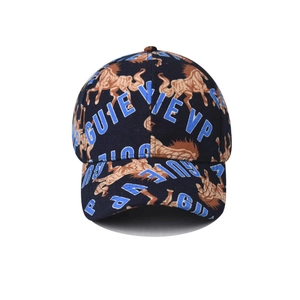 Casquette de baseball en coton bleu marine avec motifs de chevaux et imprimés de lettres