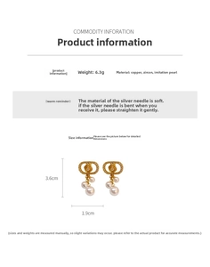 Detail specifications of golden rose drop earrings with pearls and zircon in copper