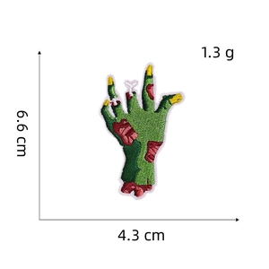 Detailed dimensions of zombie green hand embroidery patch for Halloween decor