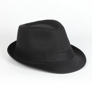 Classic black wool fedora hat with indented crown and decorative ribbon band for women