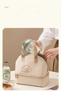 Detail of double-layer insulated lunch bag with large capacity and hand-held strap