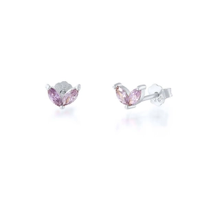 Detailed macro view of S925 sterling silver studs with pink marquise zircon stones