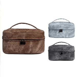 Large capacity denim texture travel toiletry bags with double zippers and handle in three colors