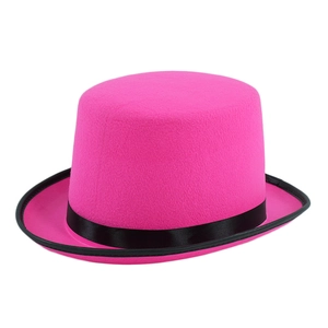 Magenta vintage top hat with black ribbon and trim, ideal for magic stage performances