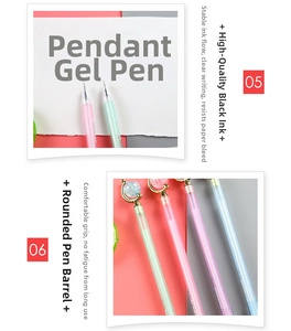 Detailed view of translucent frosted gel pens featuring decorative globe crystal pendants