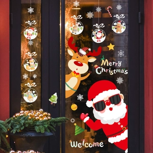 Christmas Window Stickers Removable PVC Santa Claus Reindeer Snowflake Decals For Holiday Glass Showcase Home Decor