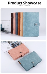 Detail of multi-color PU leather binder notebooks with metal snap button and refills