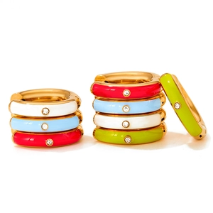 Colorful enamel stainless steel hoop earrings with single zircon stones in multiple colors