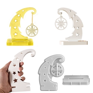 Moon Christmas Tree Photo Frame Silicone Mold For Resin Casting Star Snowflake Hollow Ornament Making DIY Craft
