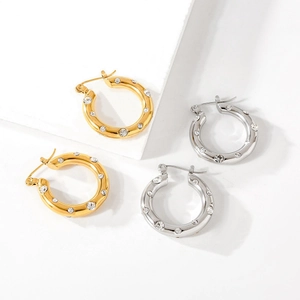 Cubic Zirconia Hoop Earrings For Women 316 Stainless Steel 18K Gold Plated Geometric Thick Sparkly Fashion Jewelry